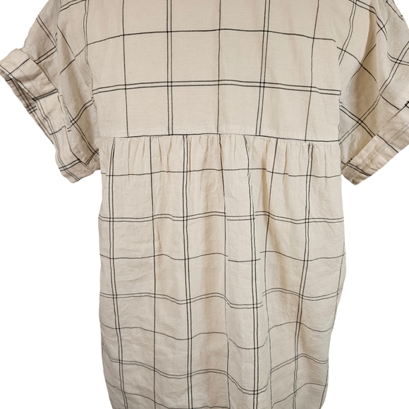 Blu Pepper Linen Style Short Sleeve Blouse, Ivory With Black Stripes, Small - Picture 6 of 11